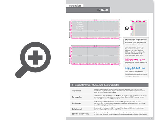 Product Bild hochglanz-uv-lack_faltblatt__gefalzt_auf_din_a5_quer__vertikaler_wickelfalz__6-seitig